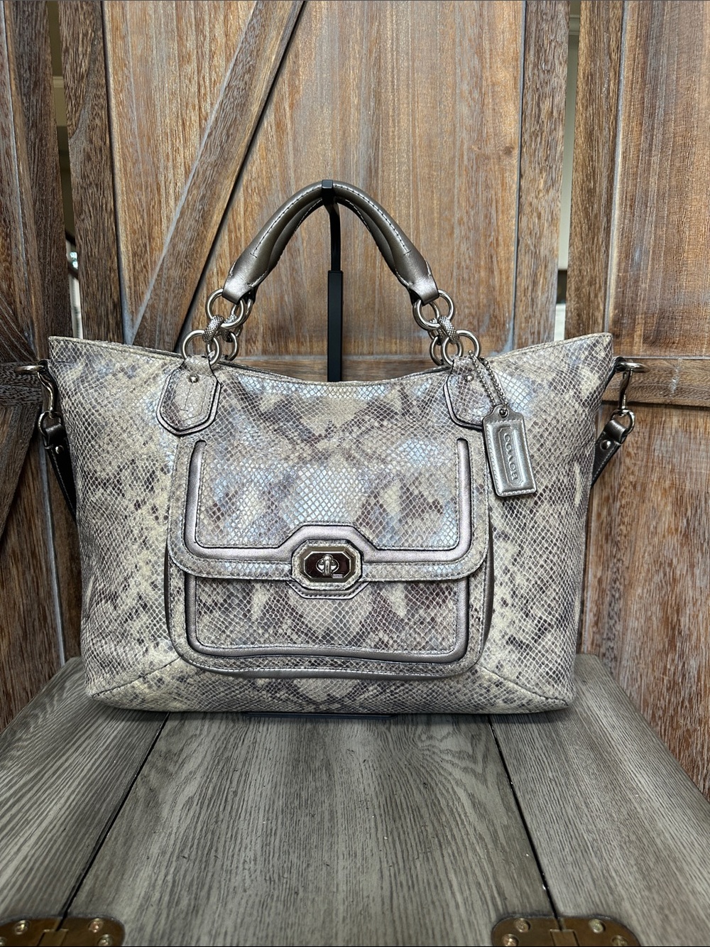 Coach Campbell Snakeskin Embossed Leather Satchel Shoulder Bag F24852 - Picture 2 of 16